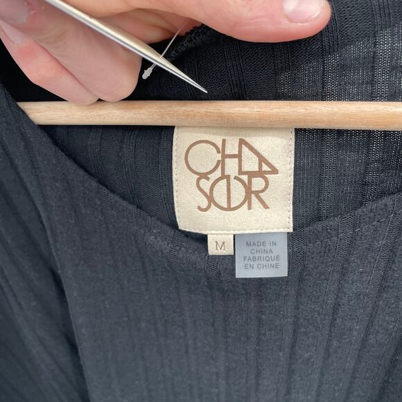 CHASER x EVEREVE NWT Black Ribbed Cutout Mock Neck Long Sleeve Top // M - Picture 10 of 11